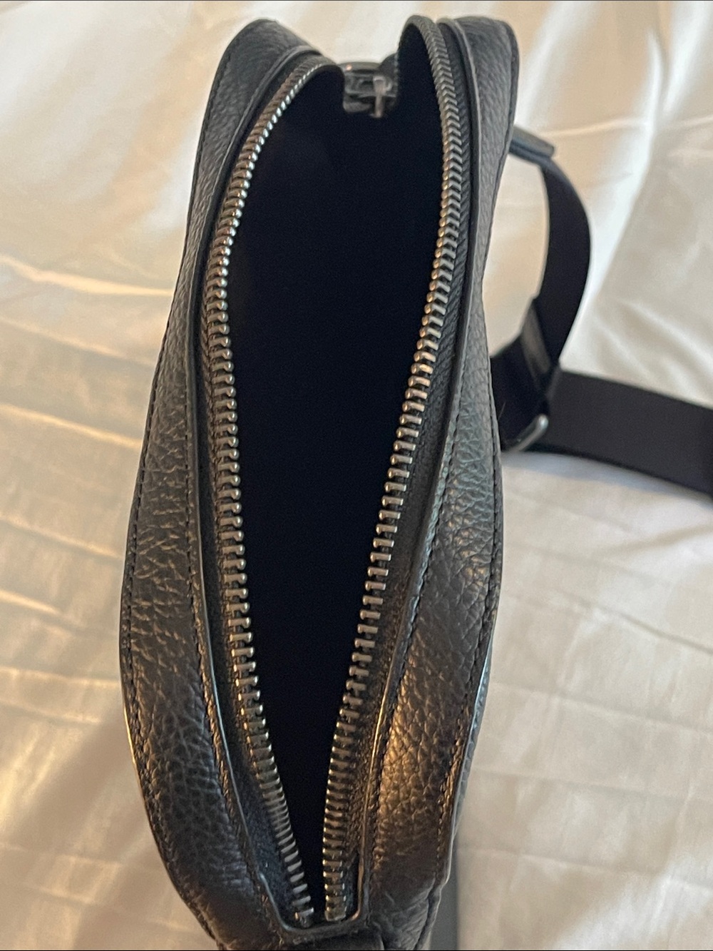 Coach Black Pebbled Leather Messenger Bag with Web Strap - Picture 6 of 9